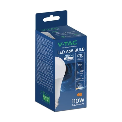 V-TAC CREE LED 17W E27 meleg fehér A65 LED égő, 100 Lm/W - SKU 2144566