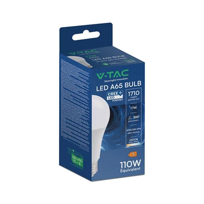 V-TAC CREE LED 17W E27 hideg fehér A65 LED égő, 100 Lm/W - SKU 2144586