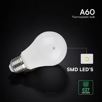 V-TAC CREE LED 8.5W E27 meleg fehér A60 LED égő, 95 Lm/W - SKU 2172606