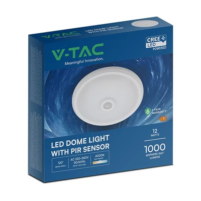 V-TAC 12W mennyezeti CREE LED lámpa, mozgásérzékelővel, természetes fehér - SKU 218086