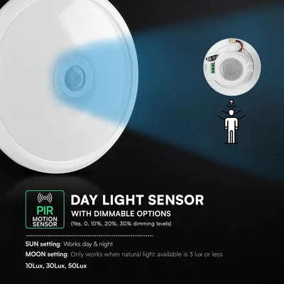 V-TAC 12W mennyezeti CREE LED lámpa, mozgásérzékelővel, természetes fehér - SKU 218086