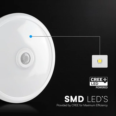 V-TAC 12W mennyezeti CREE LED lámpa, mozgásérzékelővel, természetes fehér - SKU 218086