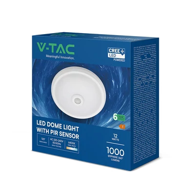 V-TAC CREE SMD 12W mennyezeti LED lámpa, mozgásérzékelővel, hideg fehér - SKU 218096