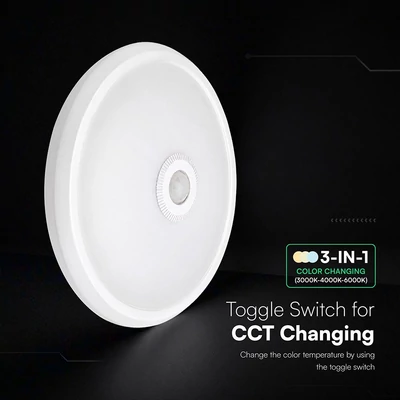 V-TAC CREE SMD 12W mennyezeti kerek LED lámpa, mozgásérzékelővel, CCT - SKU 234186