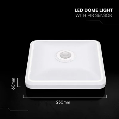 V-TAC CREE SMD 12W mennyezeti szögletes LED lámpa, mozgásérzékelővel, CCT - SKU 234196