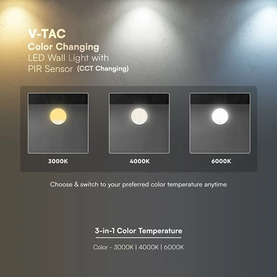 V-TAC CREE LED 15W fali LED lámpa, mozgásérzékelővel, CCT - SKU 234206