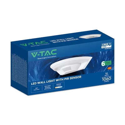 V-TAC CREE LED 10W fali LED lámpa, mozgásérzékelővel, természetes fehér - SKU 234216