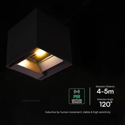 V-TAC 9W COB LED szolár fali fekete lámpa, szenzorral, CCT, Type-C csatlakozóval - SKU 23770-1