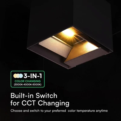 V-TAC 9W COB LED szolár fali fekete lámpa, szenzorral, CCT, Type-C csatlakozóval - SKU 23770-1