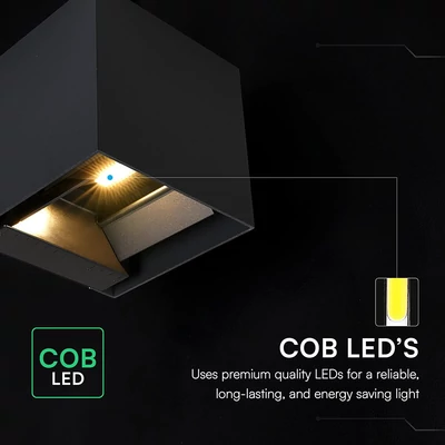 V-TAC 9W COB LED szolár fali fekete lámpa, szenzorral, CCT, Type-C csatlakozóval - SKU 23770-1