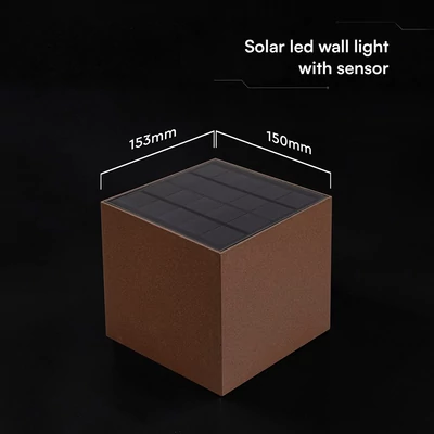 V-TAC 9W COB LED szolár fali Corten lámpa, szenzorral, CCT, Type-C csatlakozóval - SKU 23824-1