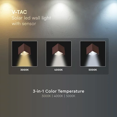 V-TAC 9W COB LED szolár fali Corten lámpa, szenzorral, CCT, Type-C csatlakozóval - SKU 23824-1