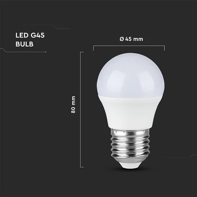 V-TAC 6.5W E27 meleg fehér G45 LED égő - SKU 23878