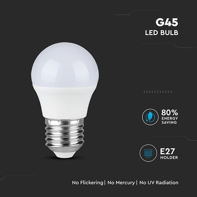 V-TAC 6.5W E27 meleg fehér G45 LED égő - SKU 23878