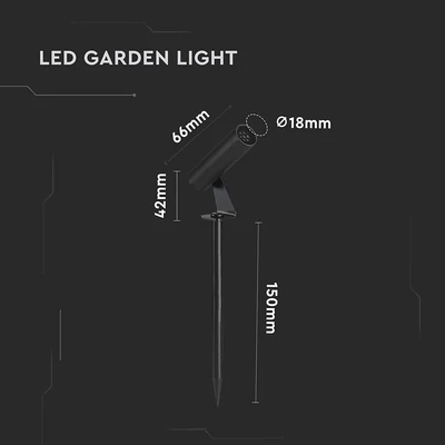 V-TAC 2W COB LED alumínium leszúrható lámpa, fekete házzal, meleg fehér - SKU 24006