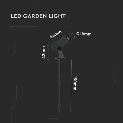 V-TAC DC24V 2W COB LED alumínium leszúrható lámpa, fekete szögletes házzal, meleg fehér - SKU 24008