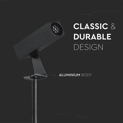 V-TAC DC24V 2W COB LED alumínium leszúrható lámpa, fekete szögletes házzal, meleg fehér - SKU 24008