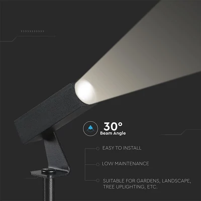 V-TAC DC24V 2W COB LED alumínium leszúrható lámpa, fekete szögletes házzal, meleg fehér - SKU 24008