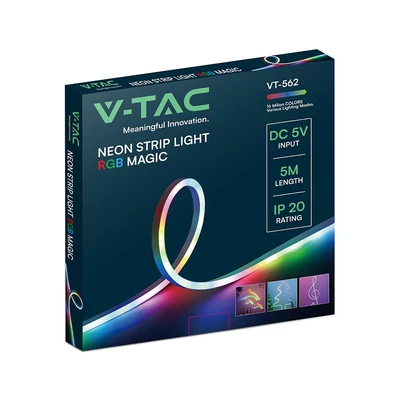 V-TAC 5V okos RGB neon futófény LED szalag szett IP20 SMD 30 db/m, távirányítóval - SKU 24050