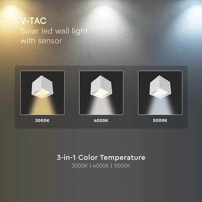 V-TAC 9W COB LED szolár fali fehér lámpa, szenzorral, CCT, Type-C csatlakozóval - SKU 24063-1