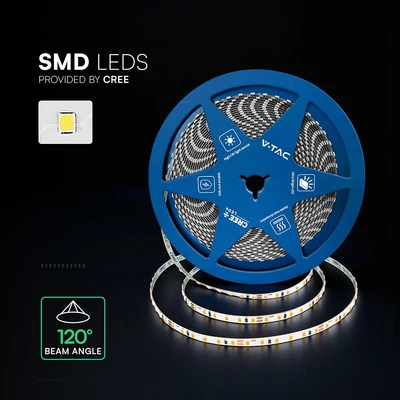 V-TAC DC24V 5mm SMD CREE LED szalag IP20, SMD 2835 chip, 120 LED/m, meleg fehér - SKU 240806