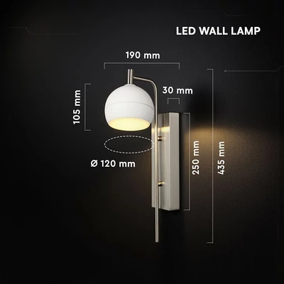 V-TAC fali 10W LED lámpa, fehér és csiszolt nikkel, kerámia és fém, meleg fehér fénnyel - SKU 24128