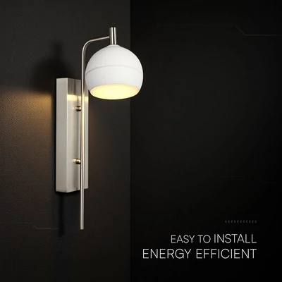 V-TAC fali 10W LED lámpa, fehér és csiszolt nikkel, kerámia és fém, meleg fehér fénnyel - SKU 24128