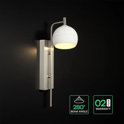 V-TAC fali 10W LED lámpa, fehér és csiszolt nikkel, kerámia és fém, meleg fehér fénnyel - SKU 24128