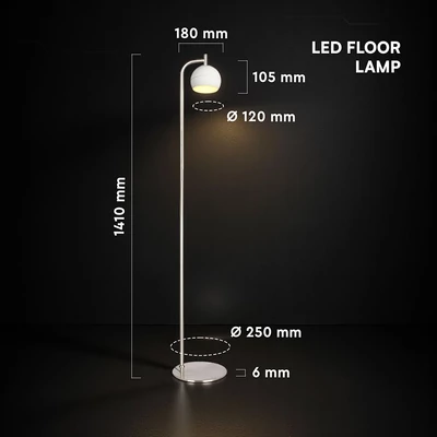 V-TAC álló 10W LED lámpatest, 141cm, kerámia és fém, meleg fehér, fehér - SKU 24131