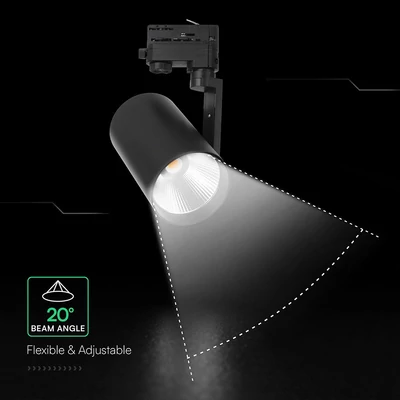 V-TAC CREE COB LED sínes spotlámpa állítható 20W, 25° szögű, meleg fehér - SKU 241546