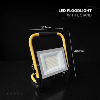 V-TAC CREE SMD 50W hordozható LED reflekor állvánnyal, természetes fehér, 3 méter kábel - SKU 242186