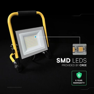 V-TAC CREE SMD 50W hordozható LED reflekor állvánnyal, természetes fehér, 3 méter kábel - SKU 242186