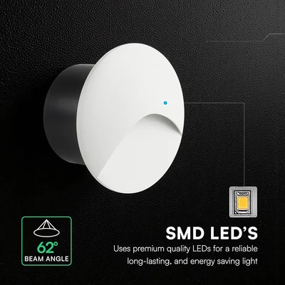V-TAC süllyeszthető kerek IP65 3W LED lépcsővilágítás, fehér alumínium, meleg fehér - SKU 24230