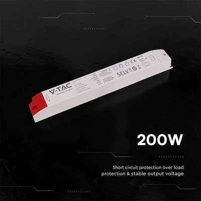 V-TAC IP44 műanyagházas LED tápegység 12V 200W 16.5A - SKU 24271