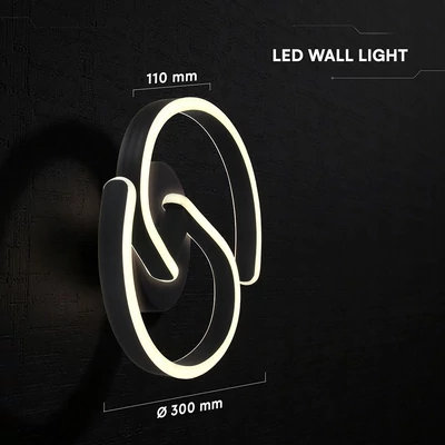 V-TAC S-alakú 22W LED fali lámpa, 300x110mm, természetes fehér, homokfekete házzal - SKU 24290
