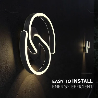 V-TAC S-alakú 22W LED fali lámpa, 300x110mm, természetes fehér, homokfekete házzal - SKU 24290