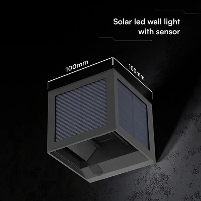 V-TAC 9W COB LED szolár fali fekete lámpa, szenzorral, állítható színhőmérséklettel - SKU 24293
