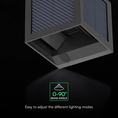 V-TAC 9W COB LED szolár fali fekete lámpa, szenzorral, állítható színhőmérséklettel - SKU 24293