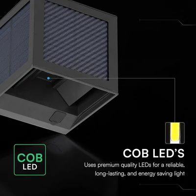 V-TAC 9W COB LED szolár fali fekete lámpa, szenzorral, állítható színhőmérséklettel - SKU 24293