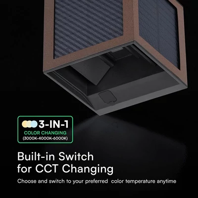 V-TAC 9W COB LED szolár fali Corten lámpa, szenzorral, állítható színhőmérséklettel - SKU 24294