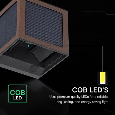 V-TAC 9W COB LED szolár fali Corten lámpa, szenzorral, állítható színhőmérséklettel - SKU 24294