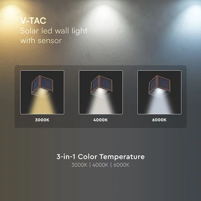 V-TAC 9W COB LED szolár fali Corten lámpa, szenzorral, állítható színhőmérséklettel - SKU 24294