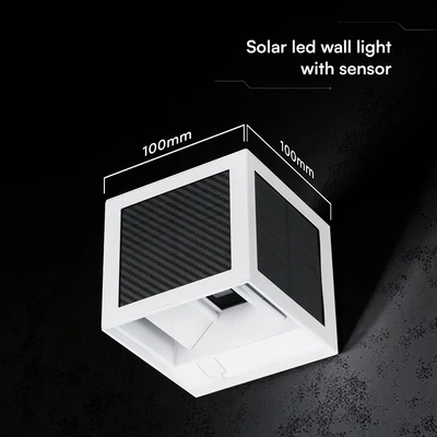 V-TAC 9W COB LED szolár fali fehér lámpa, szenzorral, állítható színhőmérséklettel - SKU 24295