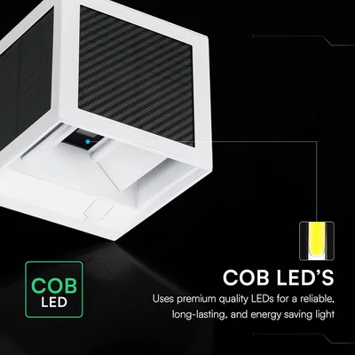 V-TAC 9W COB LED szolár fali fehér lámpa, szenzorral, állítható színhőmérséklettel - SKU 24295