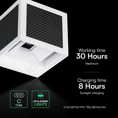 V-TAC 9W COB LED szolár fali fehér lámpa, szenzorral, állítható színhőmérséklettel - SKU 24295
