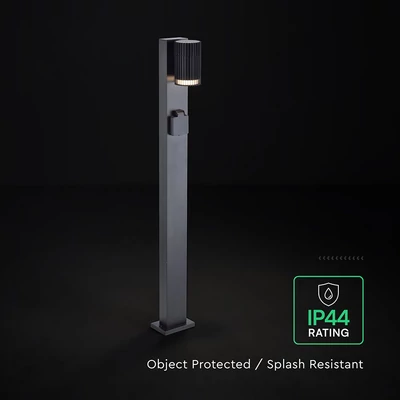 V-TAC csíkozott, GU10 foglalatos 80cm magas állólámpa, dugaljal, IP44, alumínium - SKU 24310