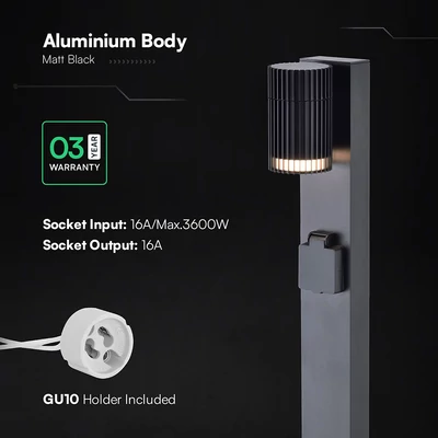 V-TAC csíkozott, GU10 foglalatos 80cm magas állólámpa, dugaljal, IP44, alumínium - SKU 24310
