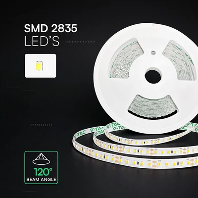 V-TAC DC24 LED szalag IP20 SMD 2835 chip 120 db/m meleg fehér, 20 méter - SKU 24320