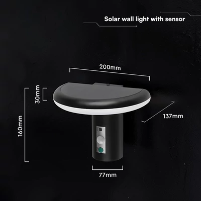 V-TAC 2W napelemes LED fali lámpa PIR szenzorral, IP54, meleg fehér - SKU 24365