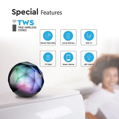 V-TAC RGB bluetooth hangszóró beépített mikrofonnal, TWS funkcióval - fekete - SKU 7722